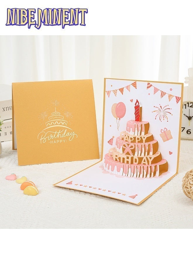 NIBEMINENT 3D Birthday Cards, Can Make a Recording Convey Your Blessings With Warm LED Light Birthday Cake Card, Music Greeting Cards Gift for Women Mom Wife Sister Girl - Image 3